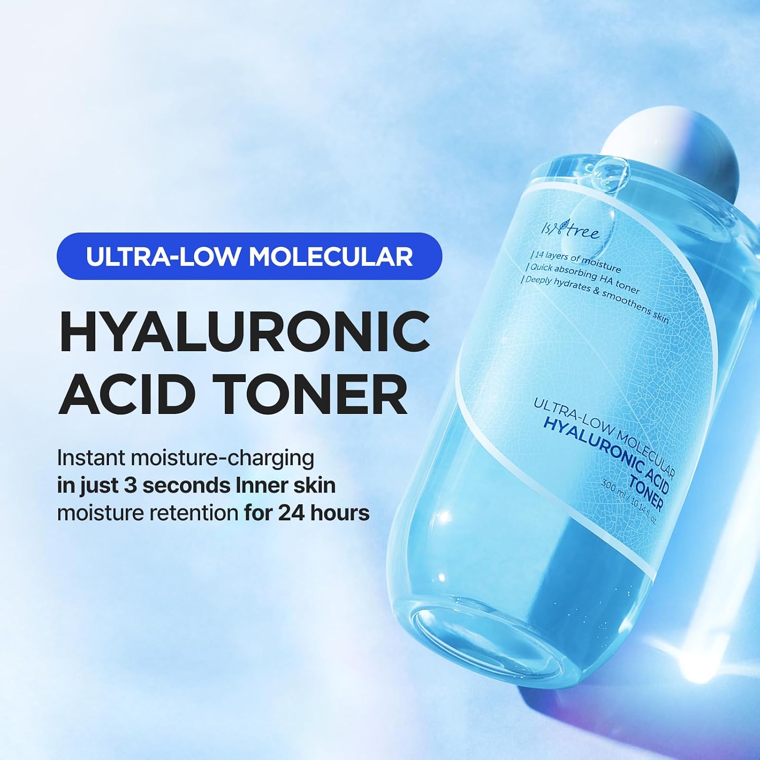 Isntree HA Toner bottle – 300ml generous size fresh watery texture Korean hydrating toner 14 reviews 4.6 stars
