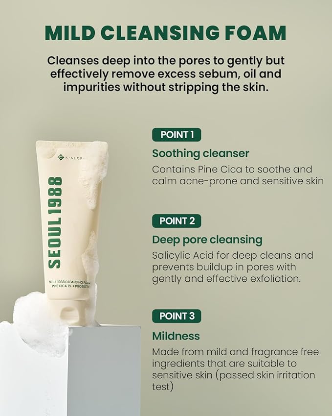 KSECRET Seoul 1988 Cleansing Foam: Pine Cica 1% + Probiotics