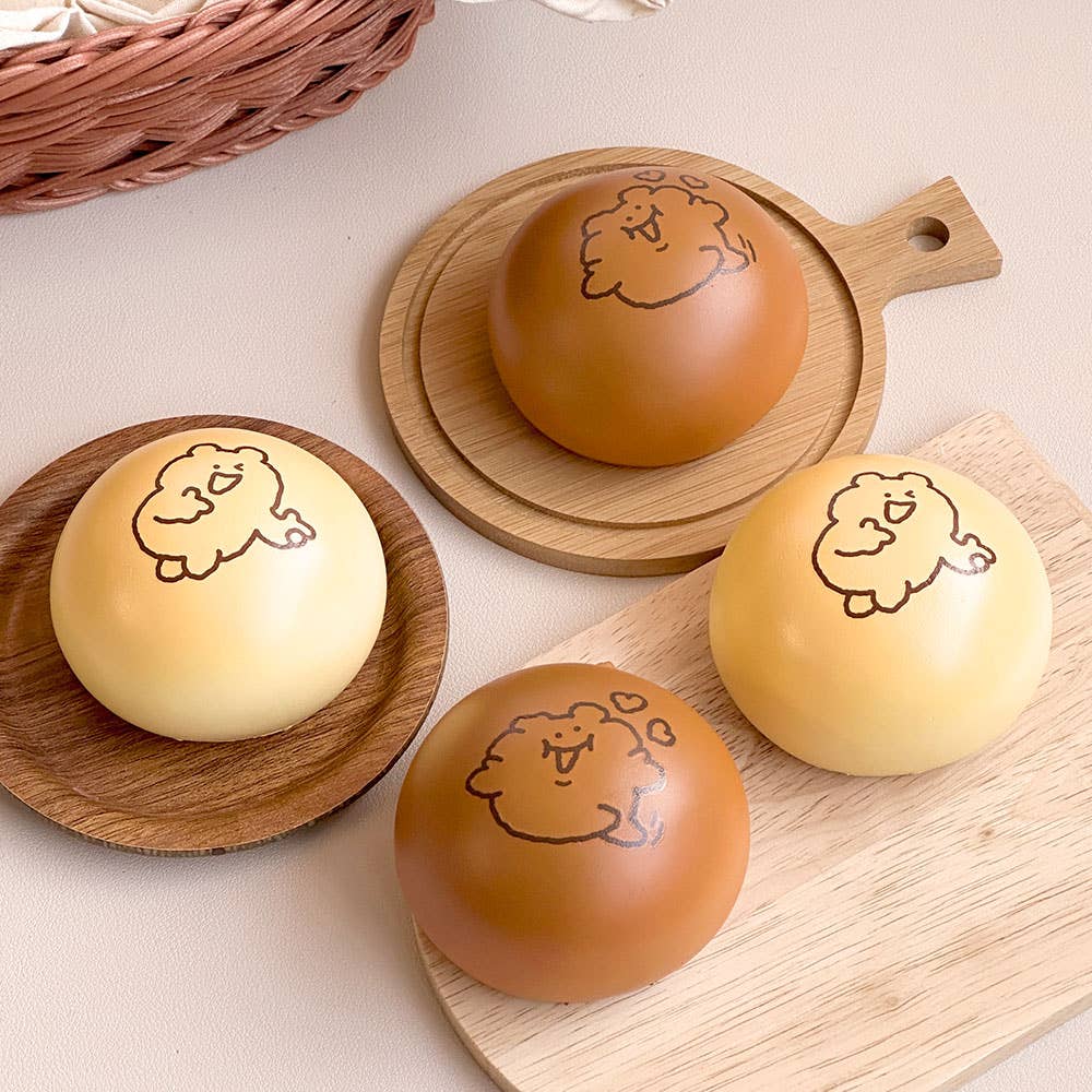 Kawaii Bear Bread Squishy clear display case – individually boxed gift-ready stocking stuffer birthday gift ages 14+ Korean kawaii