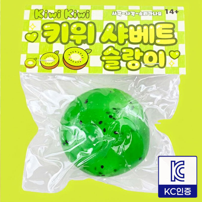 Kiwi Sherbet Slime Korean crunchy green slime with kiwi seed flecks