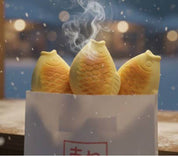 Korean Taiyaki Squishy realistic baked design – golden-brown detailed surface texture fish-shaped pastry 붕어빵 street food inspired