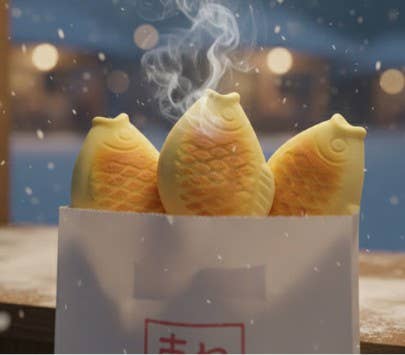Korean Taiyaki Squishy realistic baked design – golden-brown detailed surface texture fish-shaped pastry 붕어빵 street food inspired