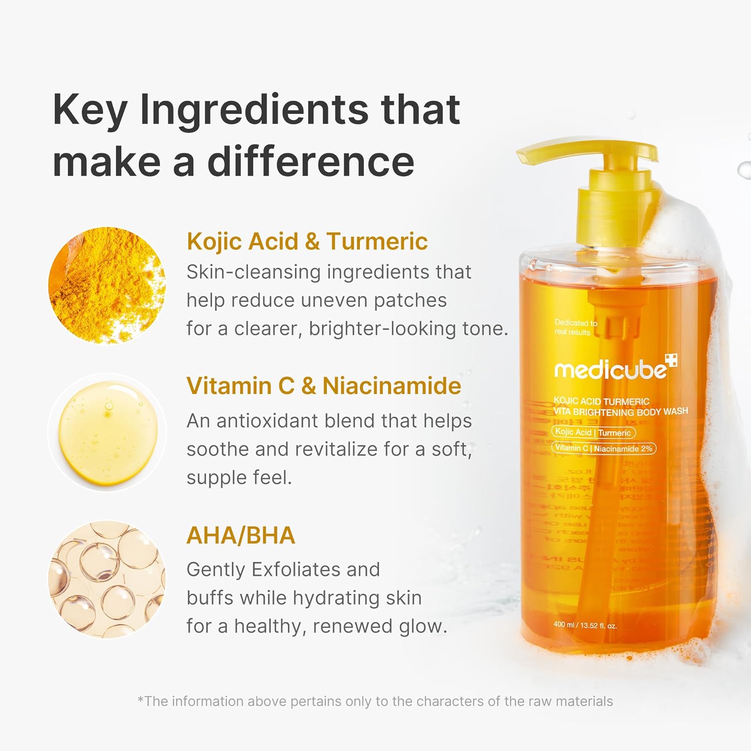 Medicube Kojic Acid Turmeric Body Wash 400ml – clinically tested Korean brightening body wash pairs Kojic Body Peel Shot