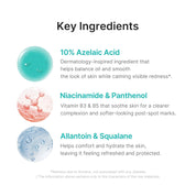 Medicube Azelaic Acid 16 Serum key actives – 16% azelaic acid Niacinamide Centella Allantoin Ceramide NP Squalane Shea Butter NMN pore clear