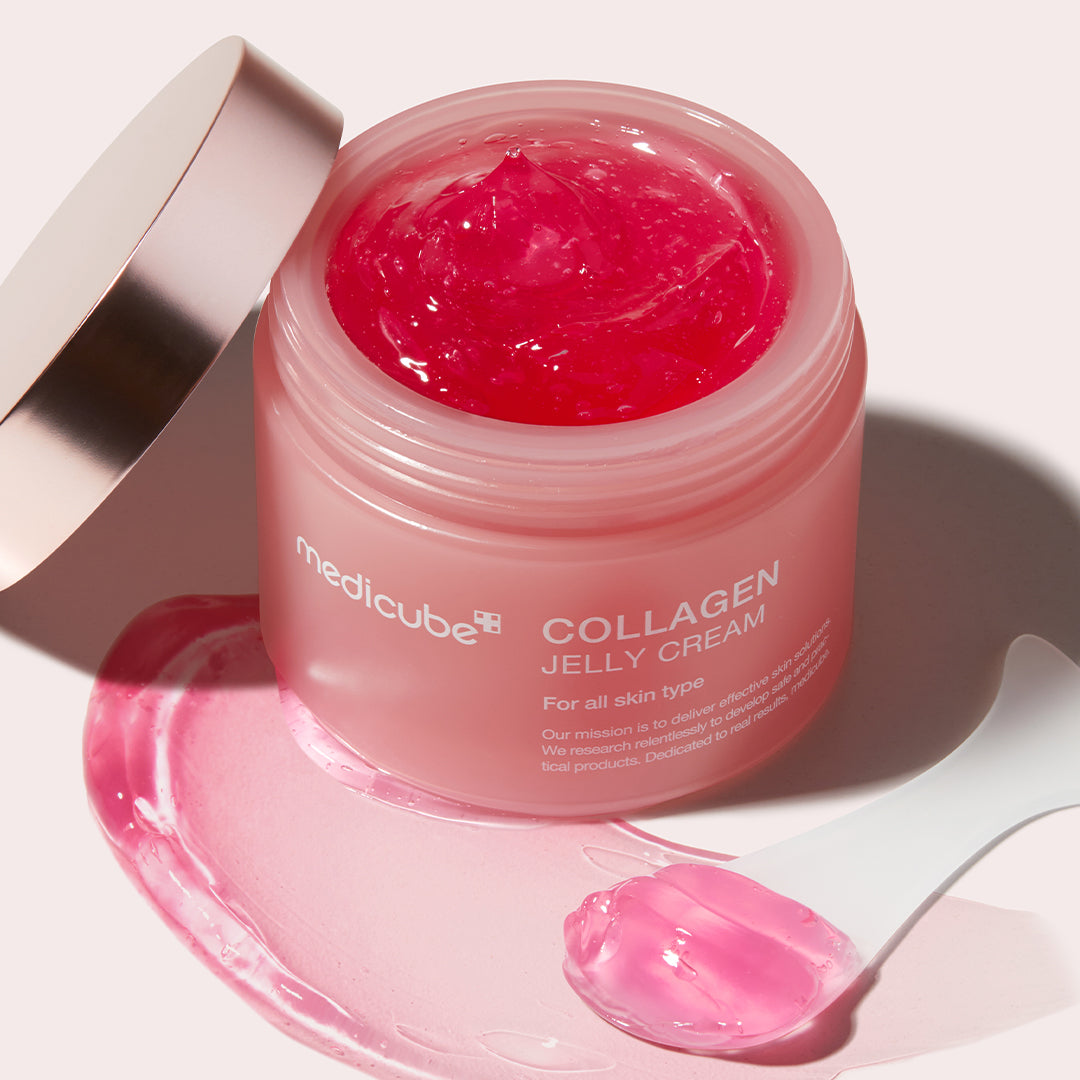 Medicube Collagen Jelly Cream results – firmer glowing plumper glass skin 24 reviews 4.8 stars Korean Olive Kollection