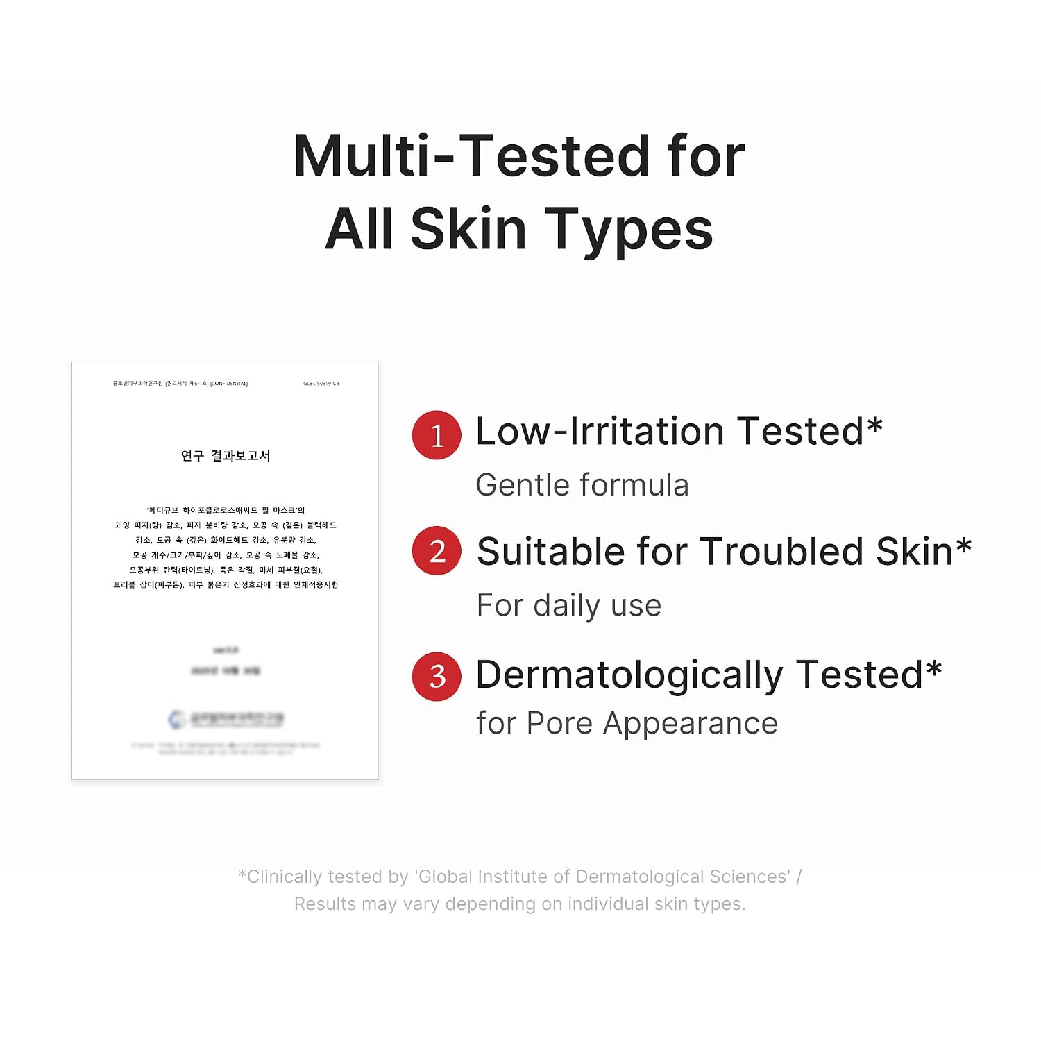 Medicube HOCl Peel Mask low irritant – clinically tested hypoallergenic acne-prone safe fragrance-free vegan Korean