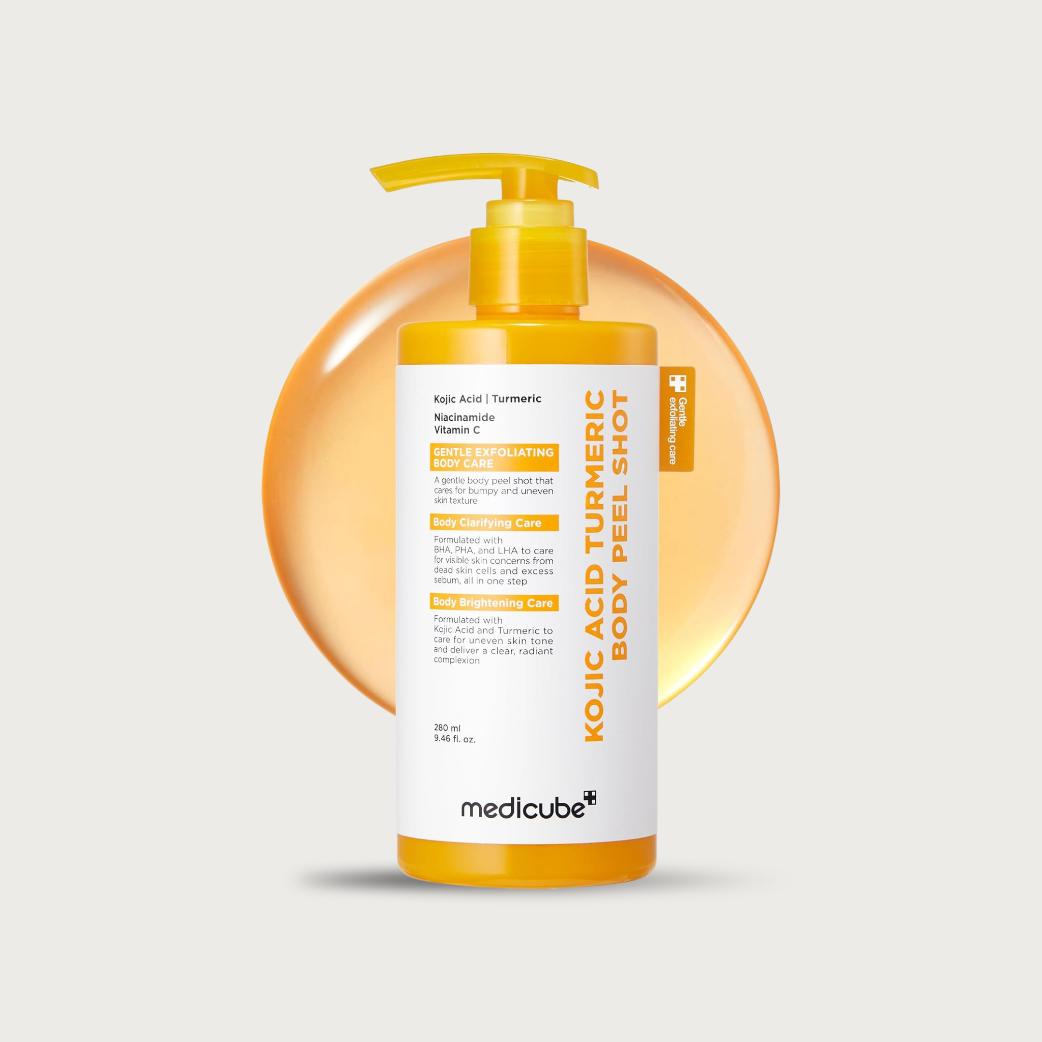 Medicube Kojic Acid Turmeric Body Peel Shot 280ml – Korean body brightening gommage peel BHA LHA PHA Kojic Acid Turmeric