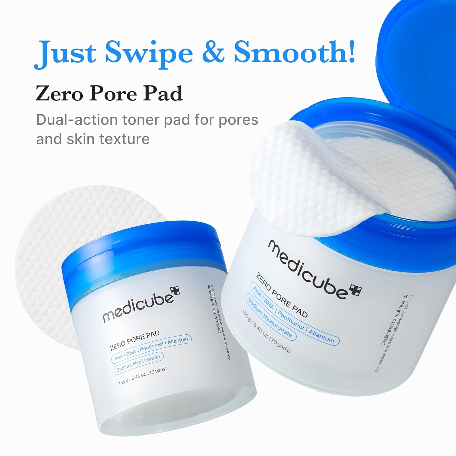 Medicube Zero Pore Pads key actives – 4.5% AHA lactic acid 0.45% BHA salicylic acid Anti-Sebum P patented Korean