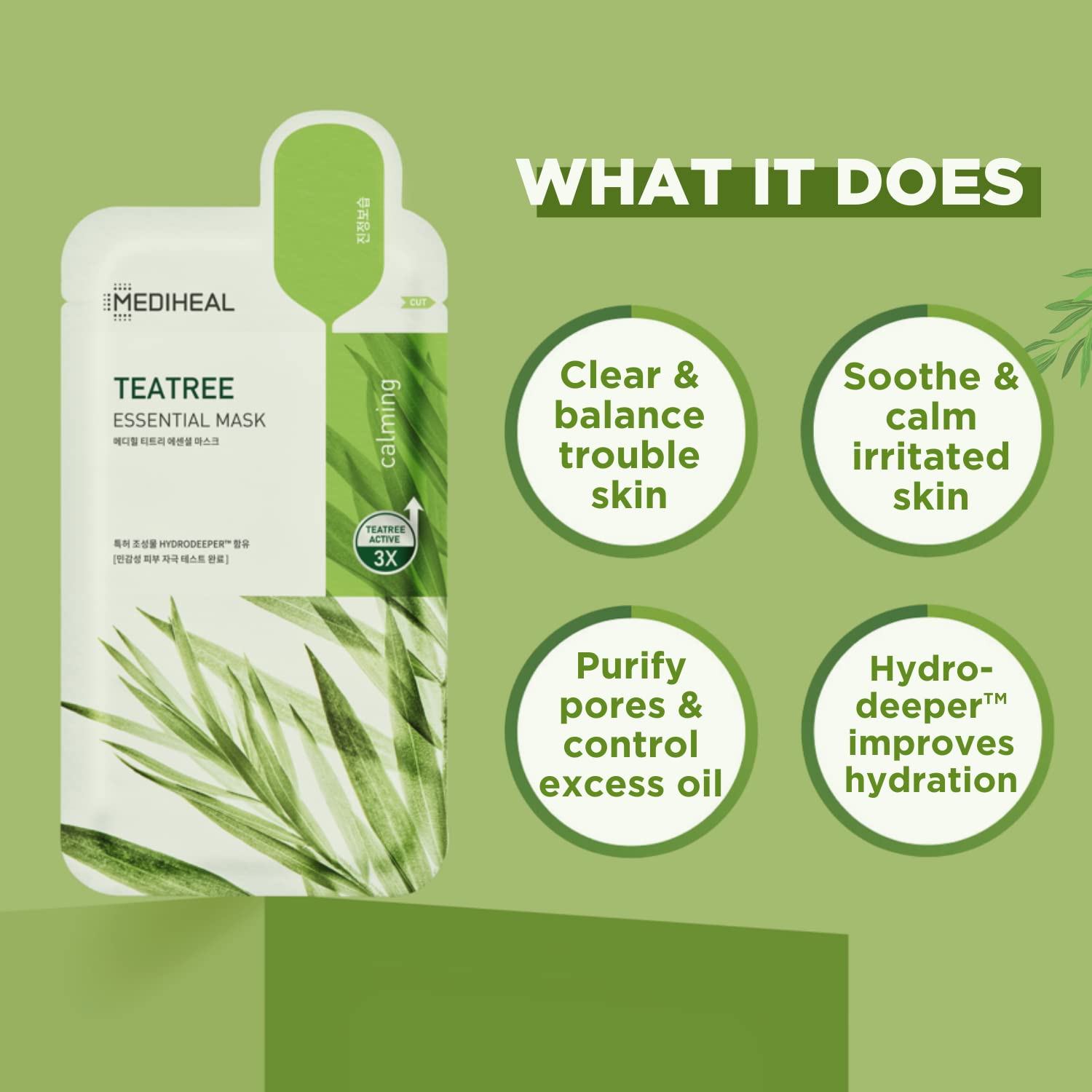 Mediheal Teatree Mask ingredients – Tea Tree Extract Leaf Water Leaf Oil 4-Terpineol Lactobacillus Biome Panthenol Allantoin Adenosine Trehalose