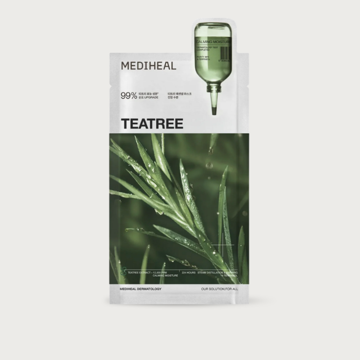 Mediheal Teatree Essential Mask – Korean tea tree acne sheet mask Tea Tree Active 3x 4-Terpineol Calming Biome bamboo vegan has fragrance $2