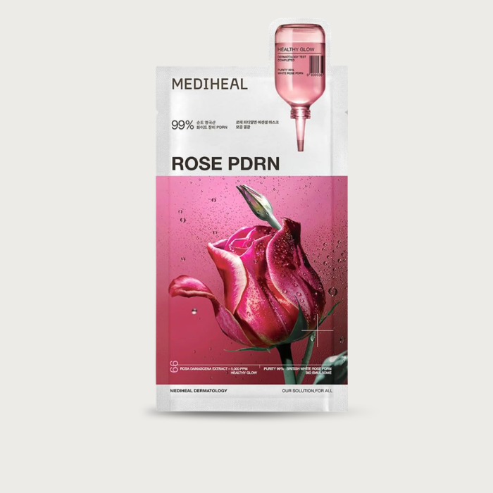 Mediheal Rose PDRN Essential Sheet Mask – Bio-Emulsome Rosa Damascena PDRN ceramide NP bamboo sheet German Dermatest