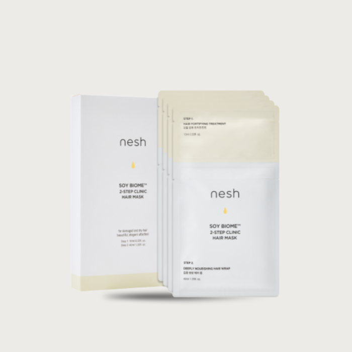 Nesh Soy Biome 2-Step Clinic Hair Mask 4 sets – Korean 2-step hair mask 7 peptides Biotin Soybean Ferment silicone-free $28