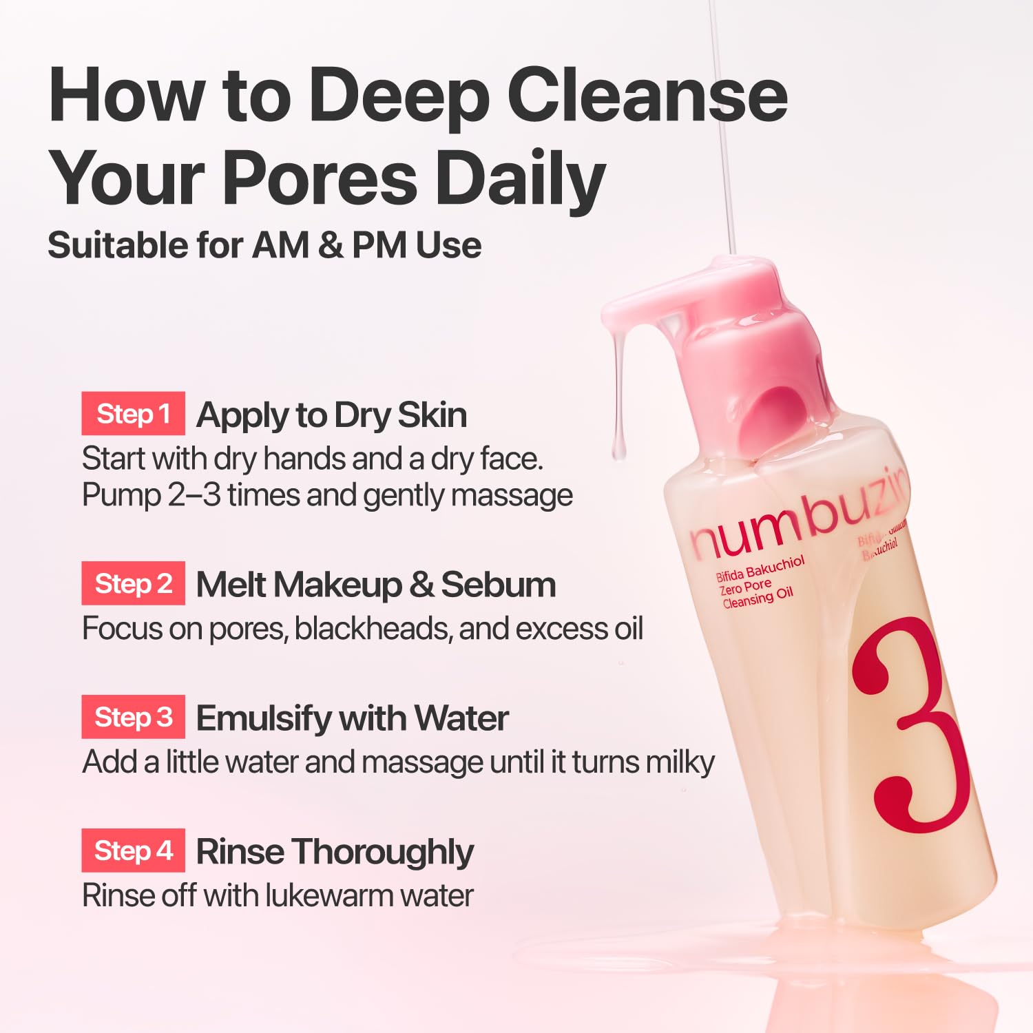 Numbuzin No.3 Zero Pore Cleansing Oil bottle and pump