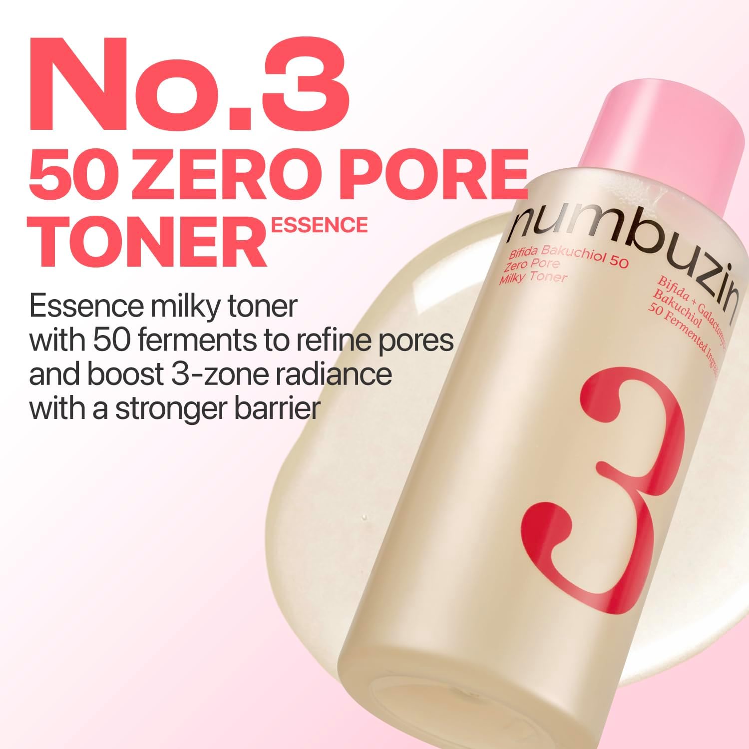 Numbuzin No.3 Milky Toner cushiony texture – essence-like milky cushiony pat absorb all skin types morning night 24-hour hydration