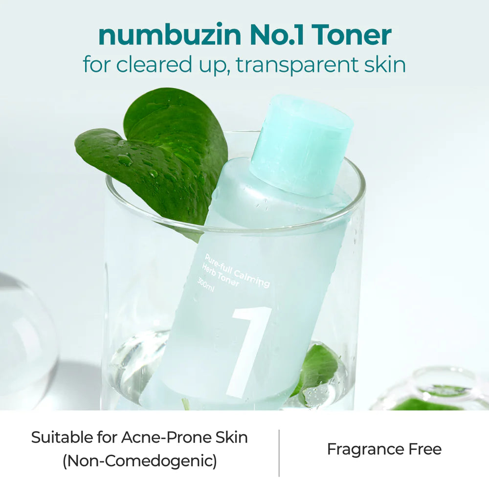 Numbuzin No.1 Calming Toner 93% botanical base – 39.2% centella 28.1% heartleaf 25.7% licorice no purified water