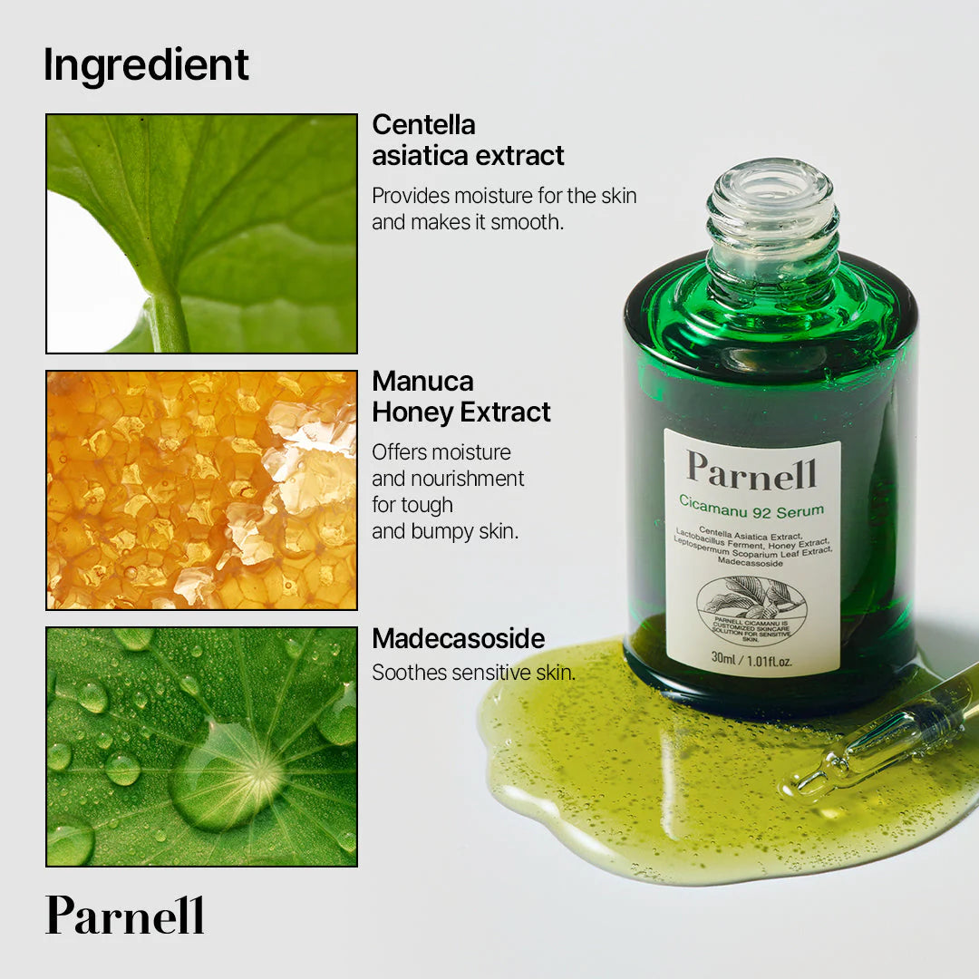 Parnell Cicamanu Serum botanical complex – mugwort neem Coptis japonica berberine ceramide NP probiotic Korean acne