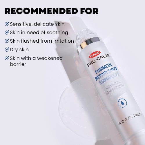 PRO-CALM Fusimedi Repair Shot how to use – 2-3 drops after toner pat absorb morning evening 10ml
