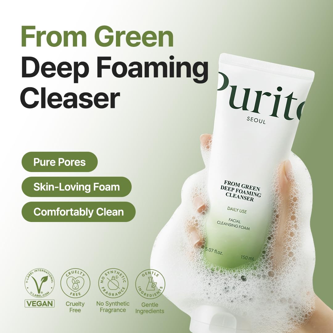Purito From Green Cleanser milky foam – dense microbubble lather amino acid no harsh sulfates Korean cleanser
