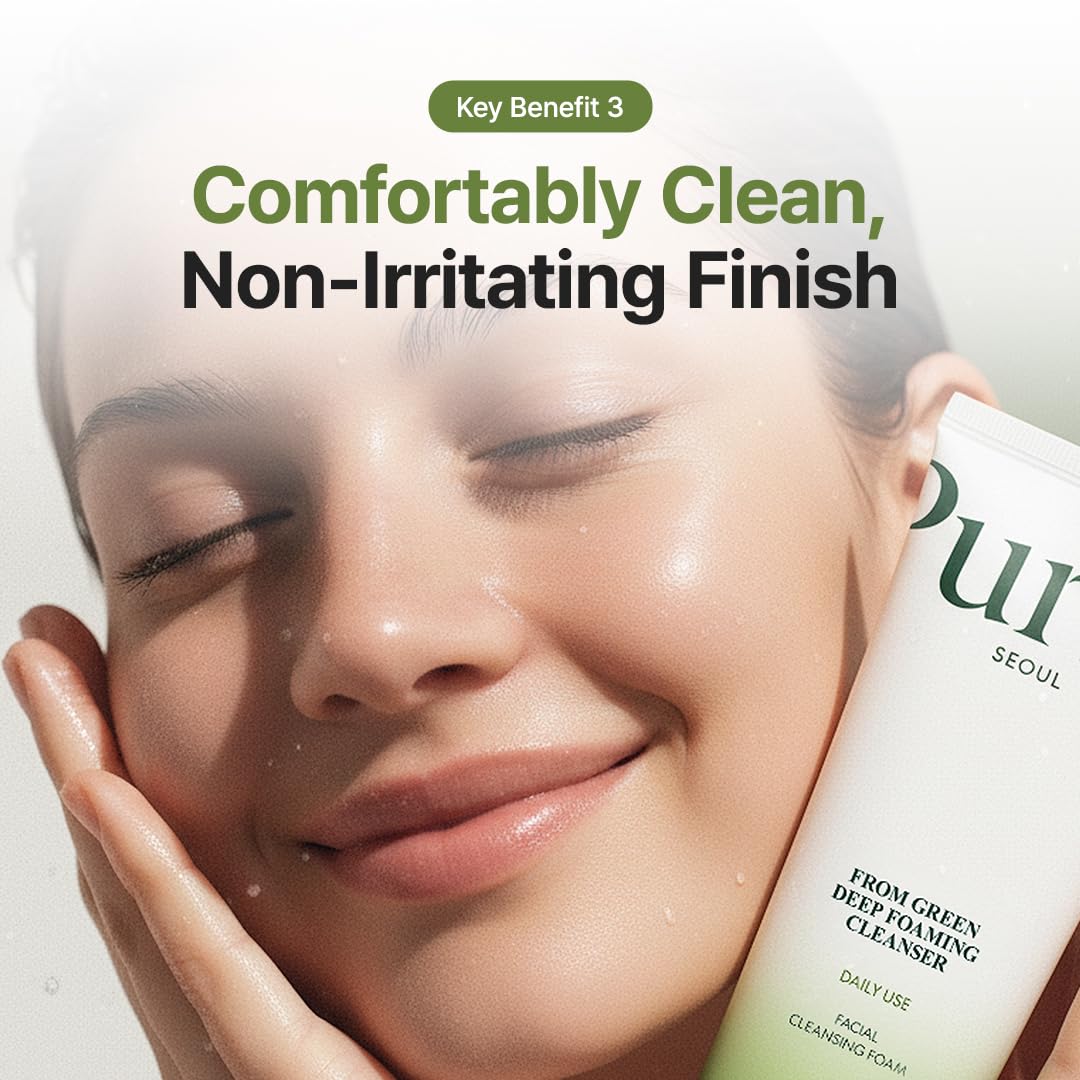 Purito From Green Deep Foaming Cleanser how to use – wet hands lather circular motions rinse Korean amino acid cleanser