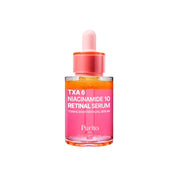Purito TXA Retinal Serum orange capsules close-up – encapsulated retinal visible in pink serum shake before use Korean