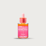 Purito TXA Retinal Serum orange capsules close-up – encapsulated retinal visible in pink serum shake before use Korean