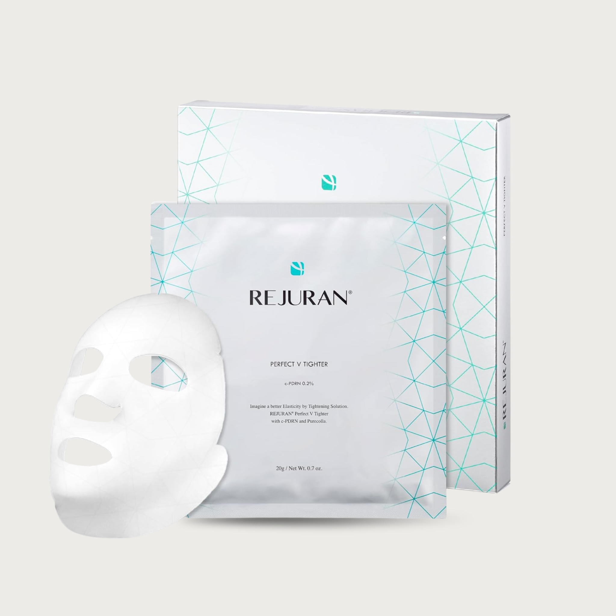 Rejuran Perfect V Tighter Mask Box of 4 – Korean c-PDRN 2000ppm dual-sheet V-line jawline mask Purecolla Collagen $43