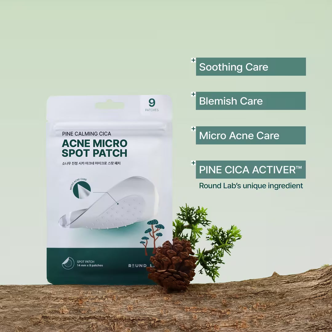 Round Lab Pine Calming Cica micro spot patch applied to skin