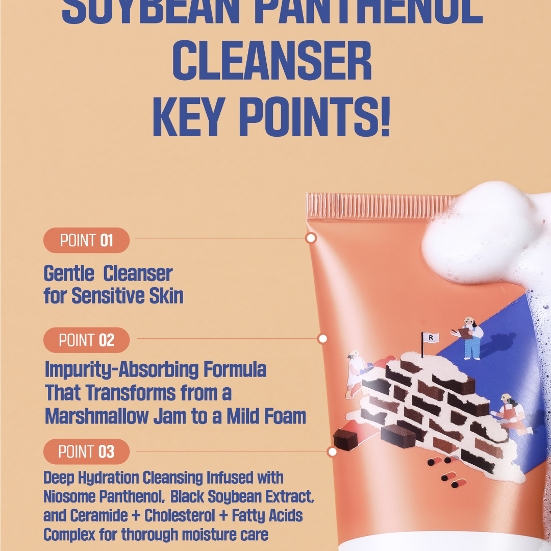 Round Lab Soybean Panthenol Cleanser pH 5.5 – matches skin acid mantle no tightness no overstrip barrier intact thorough cleanse daily use