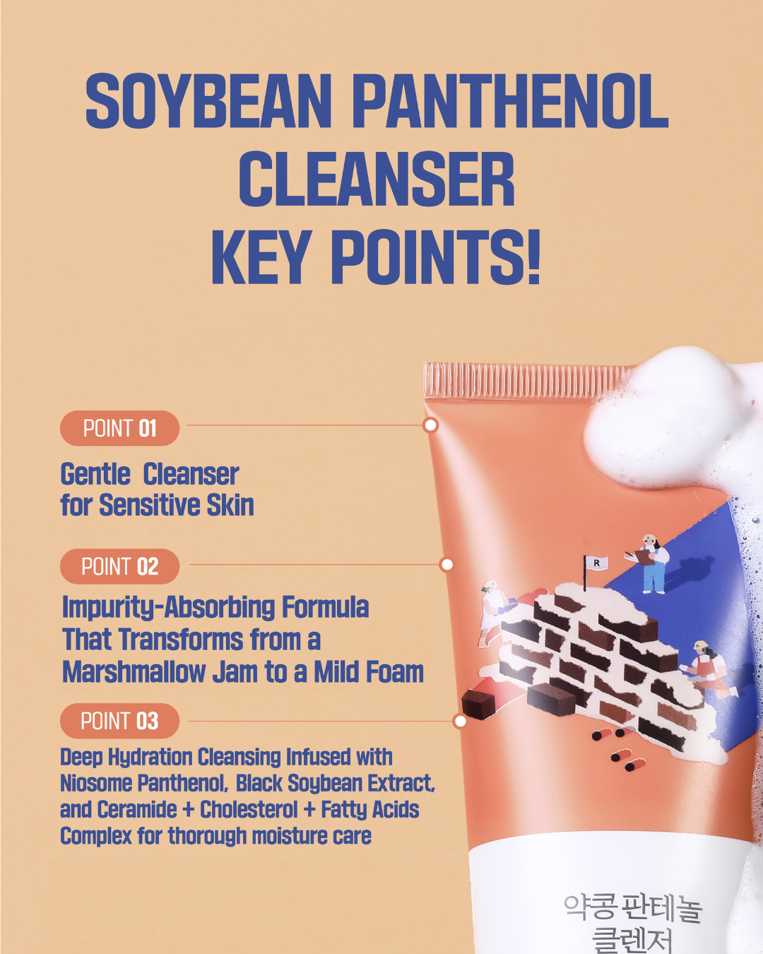 Round Lab Soybean Panthenol Cleanser pH 5.5 – matches skin acid mantle no tightness no overstrip barrier intact thorough cleanse daily use