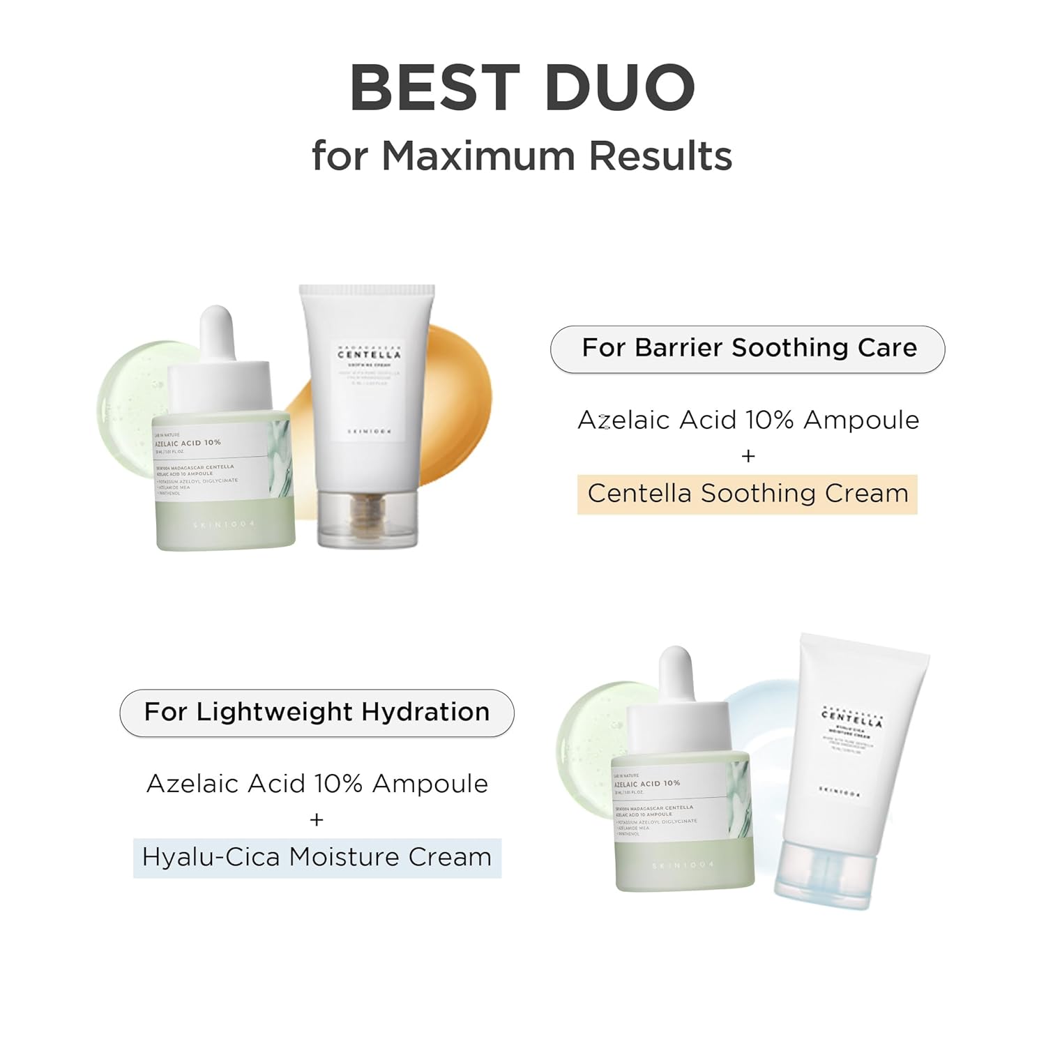 Skin 1004 Azelaic Acid Ampoule paired with Madagascar Centella moisturizer – Korean blemish care duo