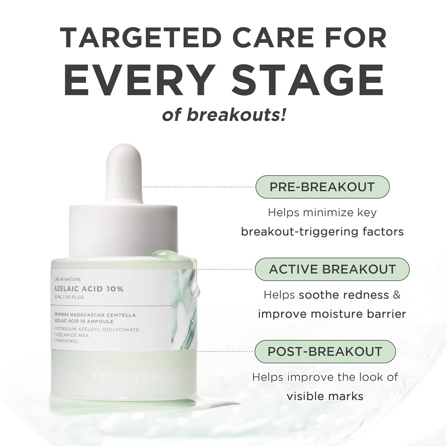 Skin 1004 Azelaic Acid Ampoule glass dropper – lightweight Korean blemish and redness serum