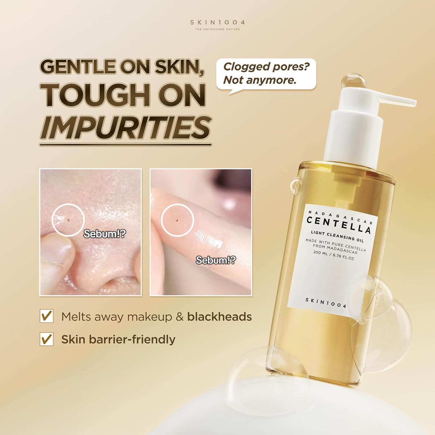 Skin 1004 Centella Light Cleansing Oil ingredients – centella 10,000ppm sunflower olive jojoba oil 9 total no silicones no parabens