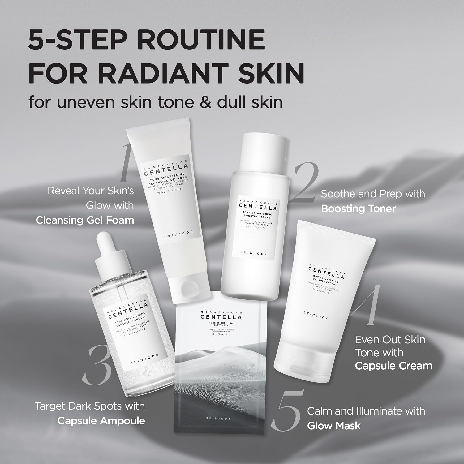 Skin1004 Tone Cleanser key ingredients – Centella first ingredient Madecassoside Niacinamide 3-O-Ethyl Ascorbic Acid Korean