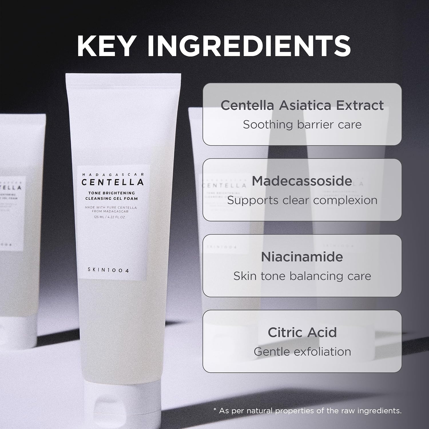 Skin1004 Tone Cleanser texture – gel to soft foam amino acid surfactants gentle no stripping Korean brightening