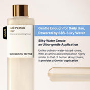 Sungboon Editor Silk Peptide EGF Toner key ingredients – 30 peptides patented silk peptide EGF Sh-Oligopeptide-1 acetyl hexapeptide-8