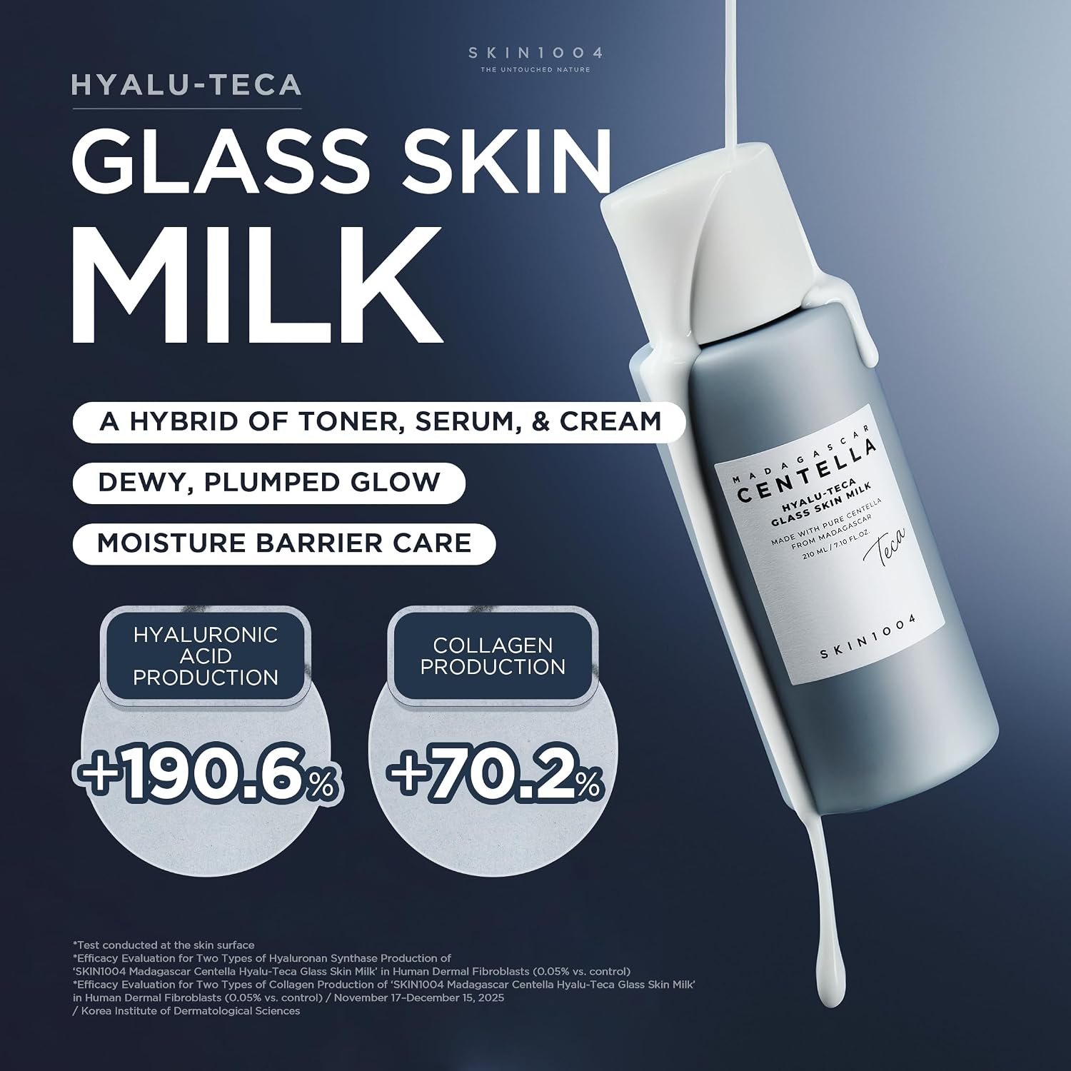 Skin 1004 Hyalu-Teca Glass Skin Milk Hyalu-Teca technology – 100 billion micro-actives HA TECA dynamic particle movement deep hydration glow