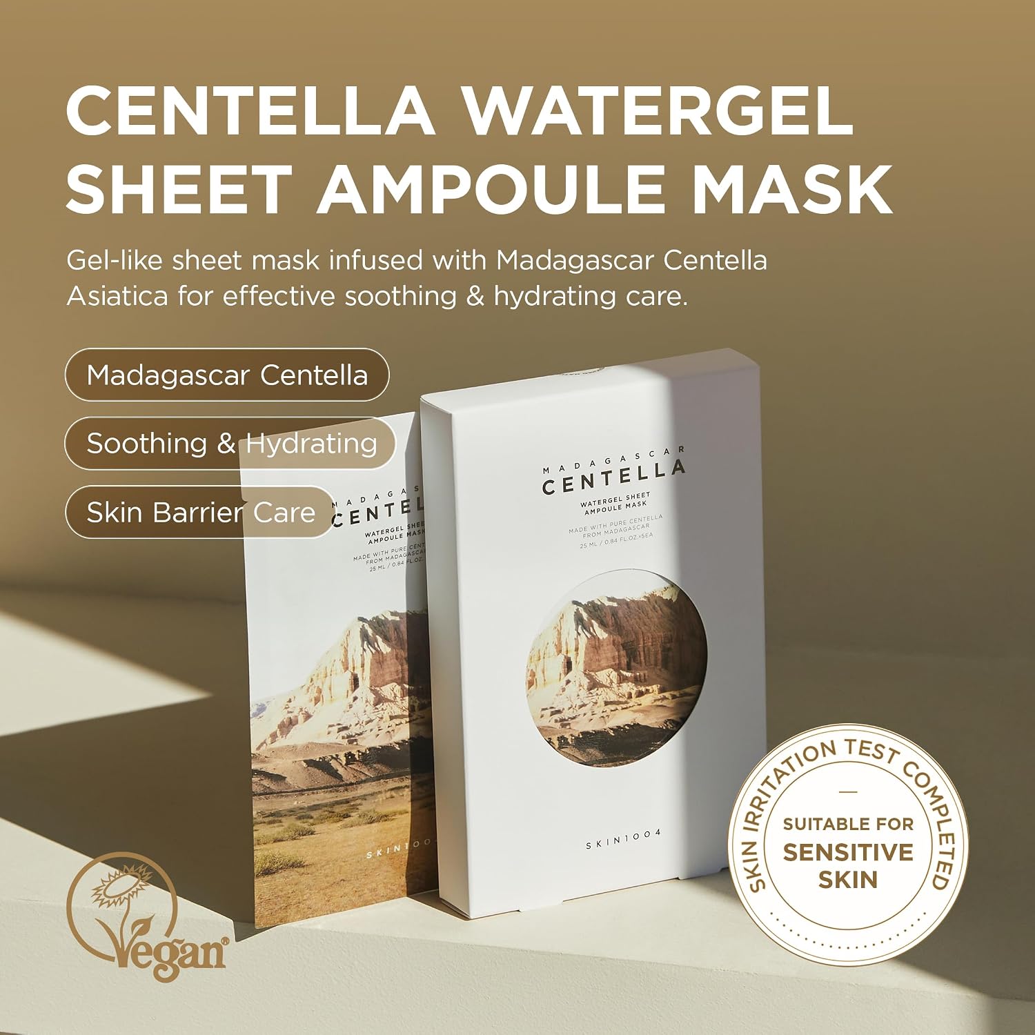 Skin1004 Watergel Mask on face – gel sheet adheres closely stays moist 3x moisture content cooling Korean Centella mask