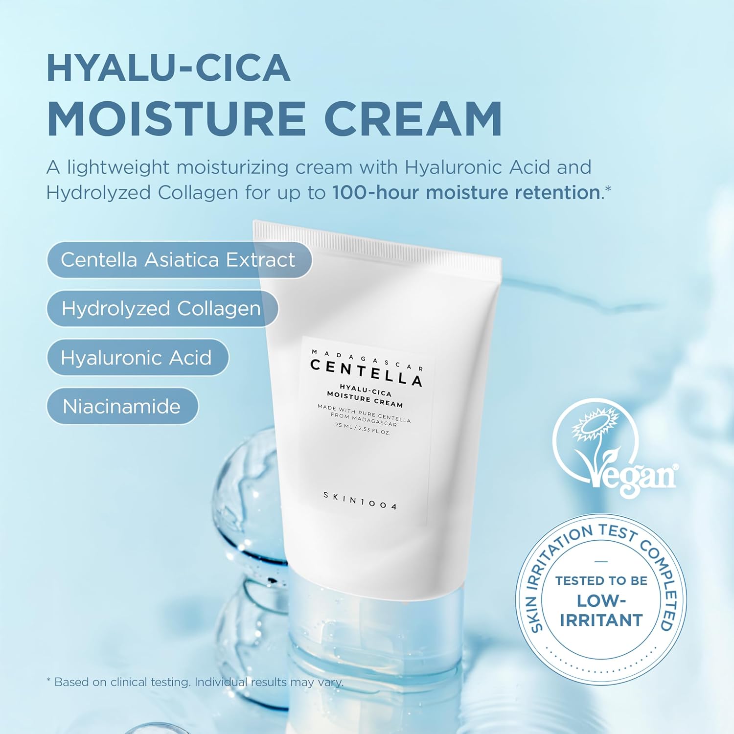 SKIN1004 Hyalu-Cica Moisture Cream ingredients – Biosaccharide Gum-1 hydrolyzed collagen adenosine fructan 15 botanicals