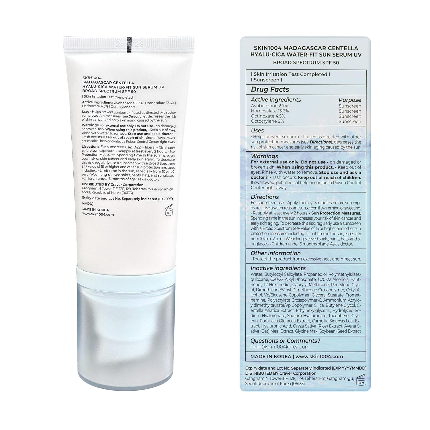 Skin 1004 Hyalu-Cica Water-Fit Sun Serum UV Broad Spectrum