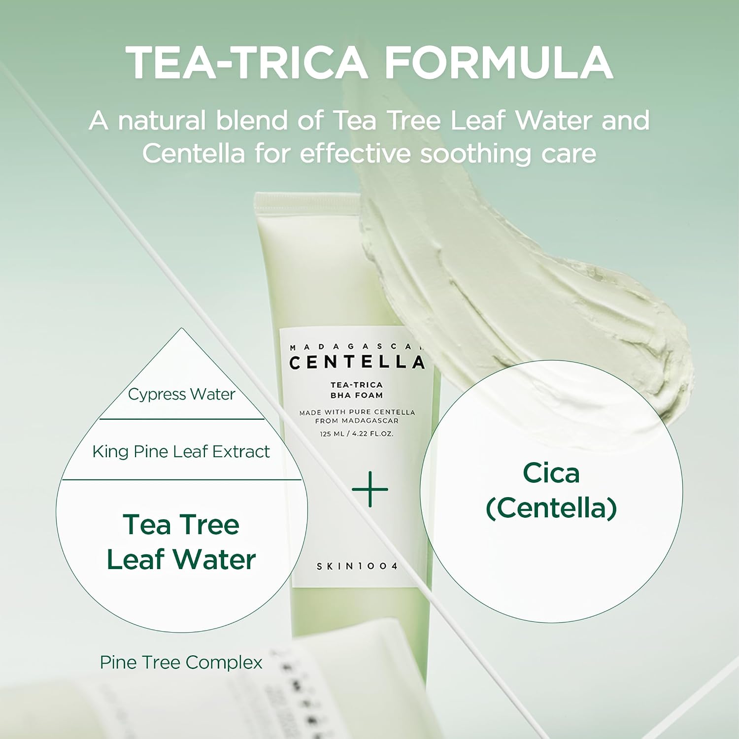 Skin1004 Tea-Trica Foam Centella calming – BHA + Centella buffer comfortable daily pore cleansing Korean acne care