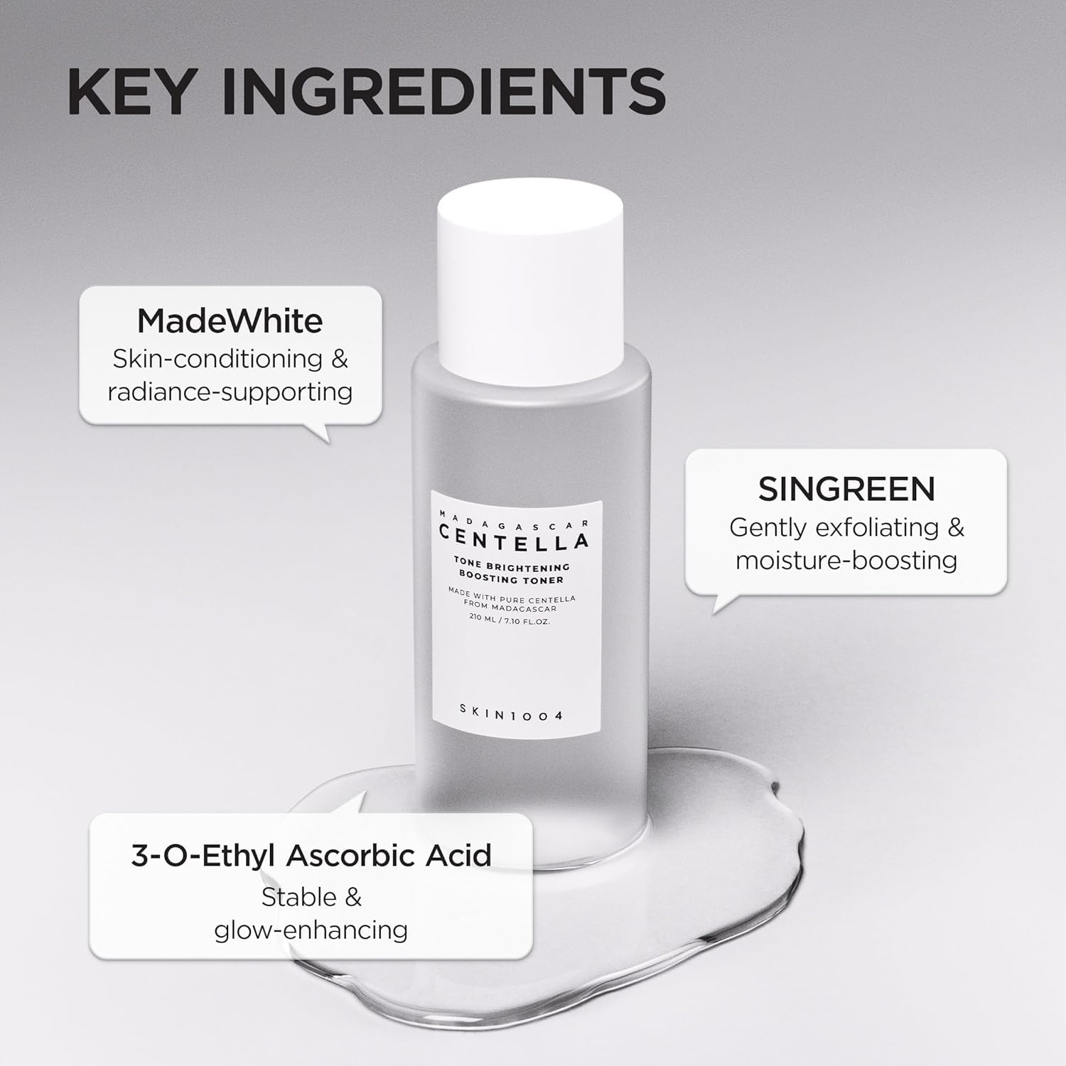 Skin1004 Boosting Toner key ingredients – 90% Centella Niacinamide MadeWhite Madecassoside 3-O-Ethyl Ascorbic Acid Korean