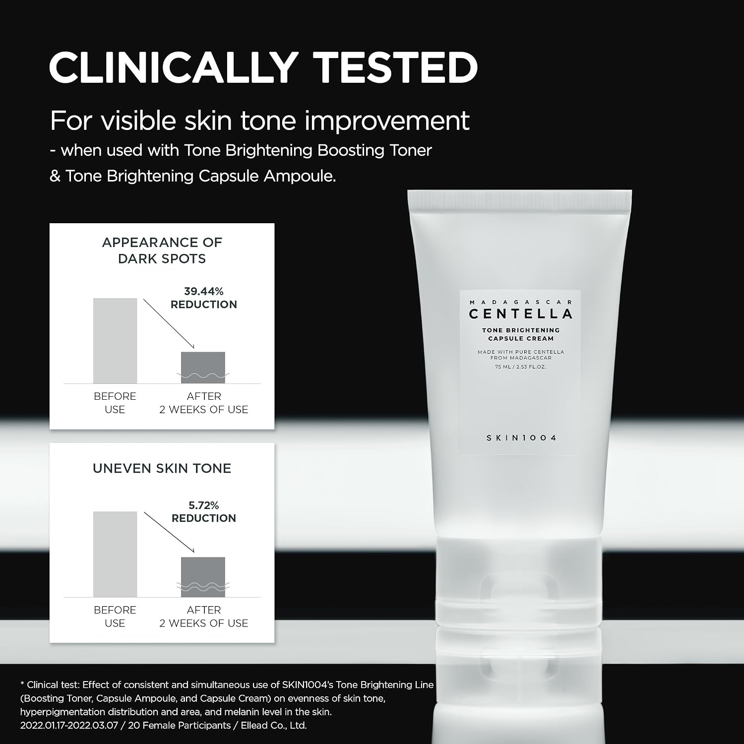 Skin1004 Brightening Cream on skin – even tone dark spot fading radiant glow soothing sensitive skin safe Korean skincare