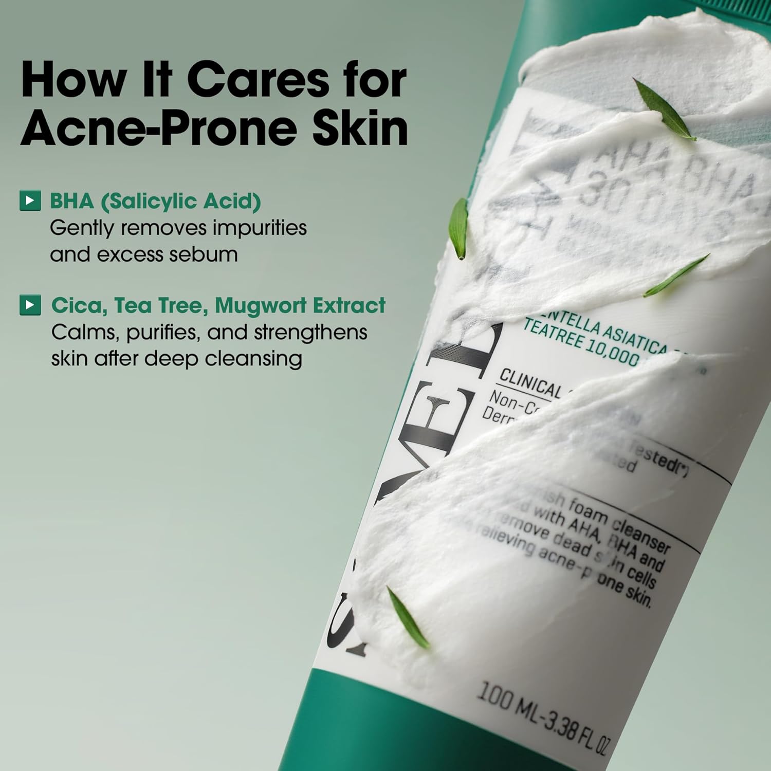 
Some By Mi Miracle Foam ingredients – calamine licorice mugwort full TECA AHA PHA fatty acid natural surfactants coconut