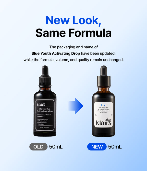 Dear Klairs Blue Youth Activating Drop EGF and guaiazulene ingredients