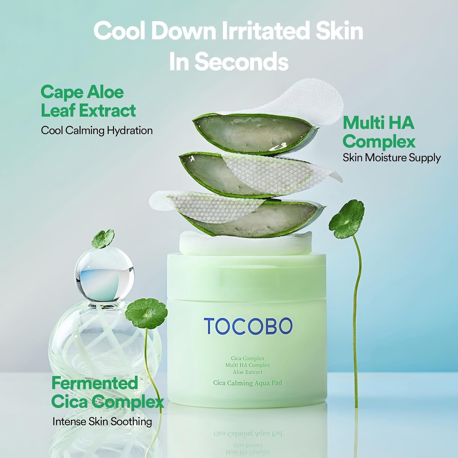 Tocobo Cica Pad dual texture – textured side sweeps smooth side delivers essence calming soothing Korean toner pad