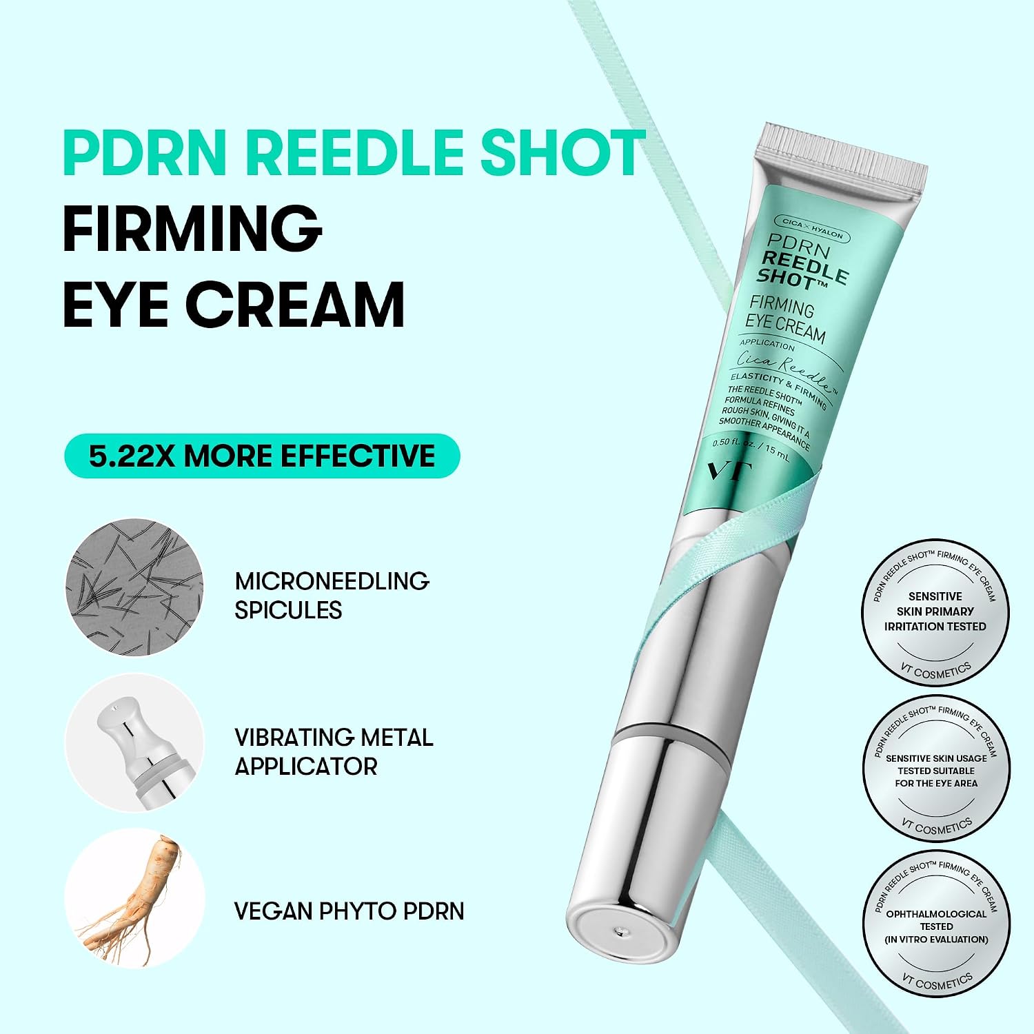 VT PDRN Eye Cream vibrating applicator – 12,000 vibrations per minute touch-activated metal tip Korean eye care device