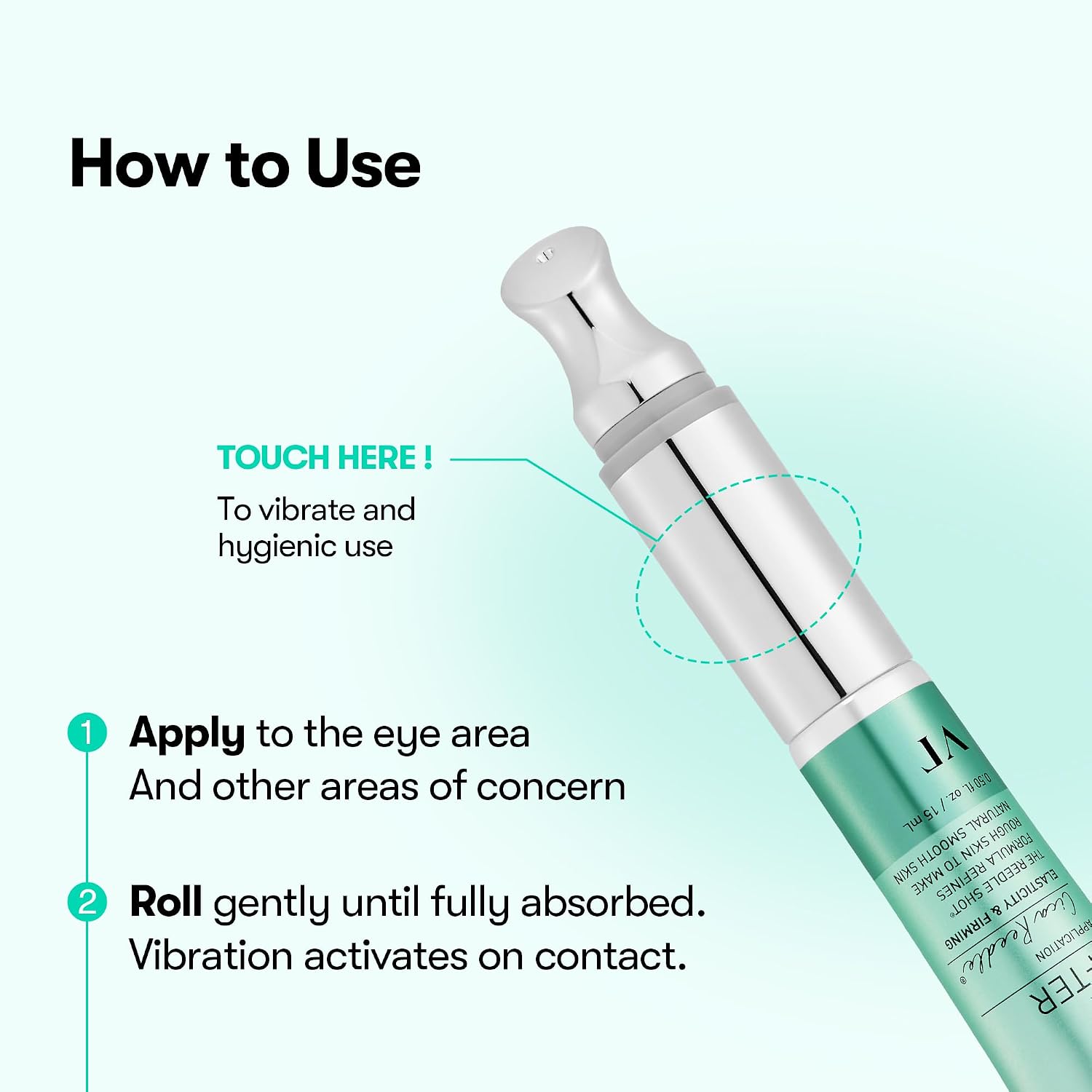 VT Reedle Shot Eye Cream how to use – apply press vibrating tip circular motion under-eyes smile lines Korean eye care