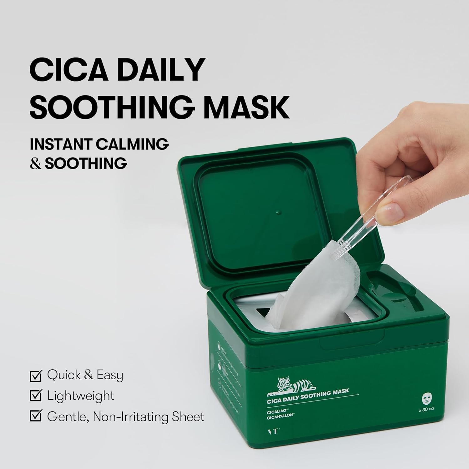 VT Cica Daily Soothing Mask sheet – 0.2mm thin nude seal clings face contours multitask dry hair morning daily AM PM