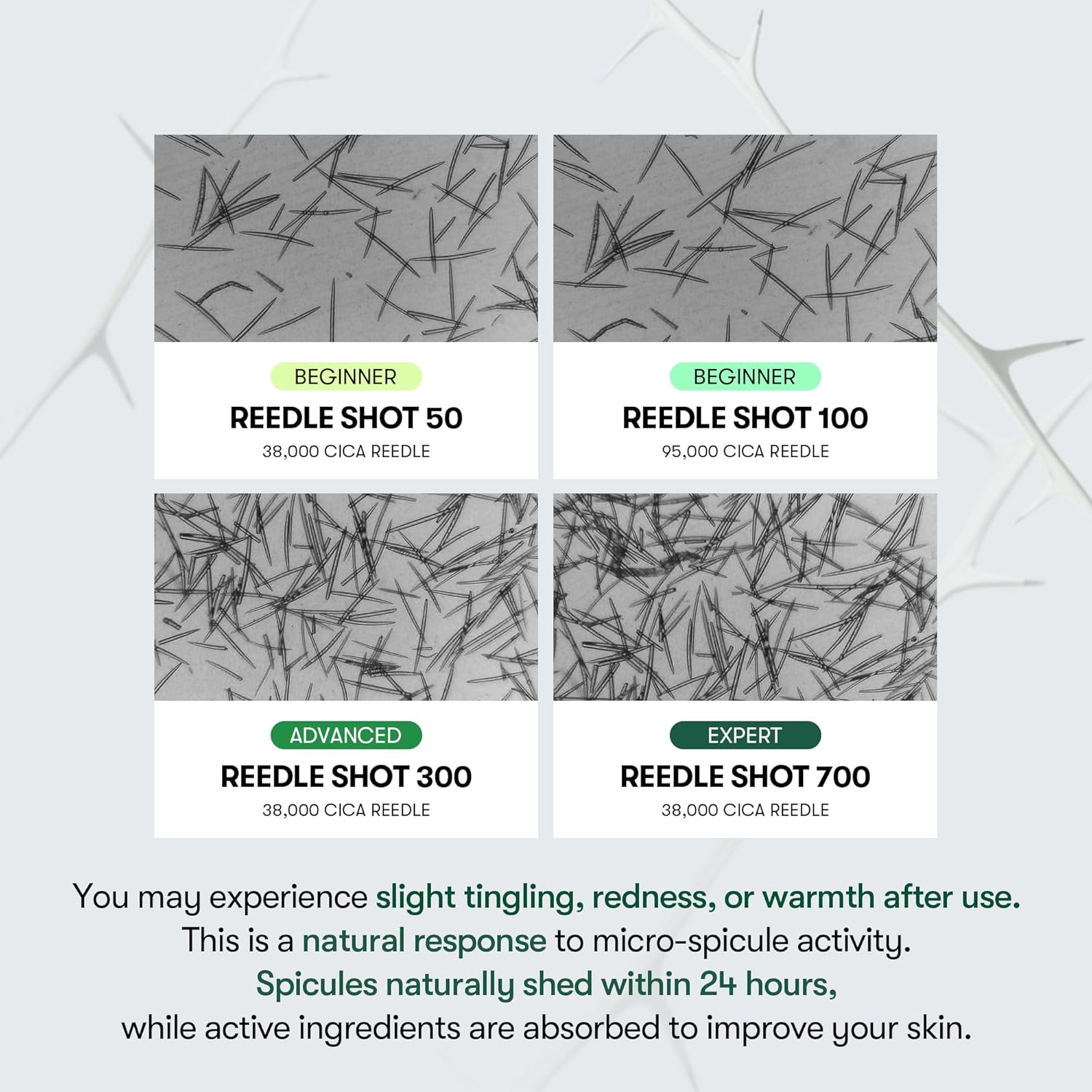 VT Reedle Shot usage guide – PM only press don't rub start 1-2x week no actives same night tingling normal Korean