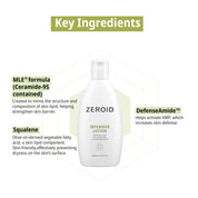 Zeroid Intensive Lotion Ceramide-9S – patented ceramide integrates lipid bilayers replenishes eczema dry chronically sensitive depleted barrier